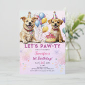 Lets Pawty Puppy Verjaardagsfeestje Meisje 1e Verj Kaart (Staand voorkant)