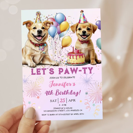 Lets Pawty Puppy Verjaardagsfeestje Meisje 4e Verj Kaart