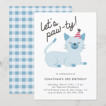 Lets Pawty Schattige Kitty Cat Blauw Verjaardagsfe