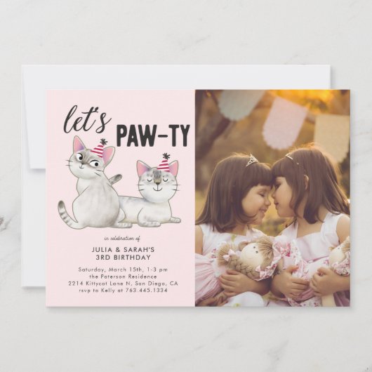 Lets Pawty | Twins gezamenlijke verjaardagsfeestfo Kaart (Voorkant)