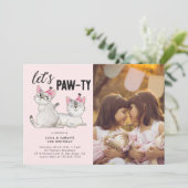 Lets Pawty | Twins gezamenlijke verjaardagsfeestfo Kaart (Staand voorkant)