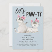 Lets Pawty Twins Joint Cat Thema Verjaardagsfeest Kaart (Voorkant)