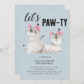 Lets Pawty Twins Joint Cat Thema Verjaardagsfeest Kaart (Voorkant / Achterkant)