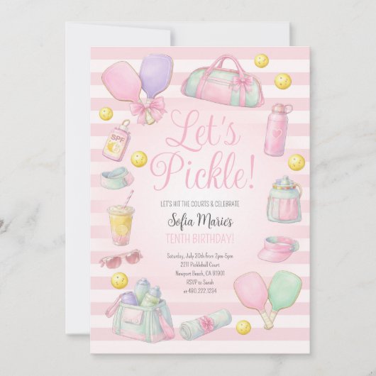 Let's Pickle Pickleball Pink Party Invitation Kaart (Voorkant)