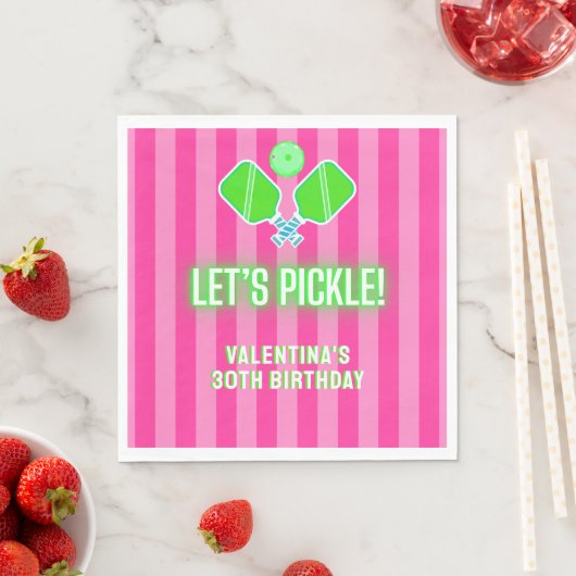 Let's Pickle Pink and Lime Green Pickleball Party Servet (Insitu)