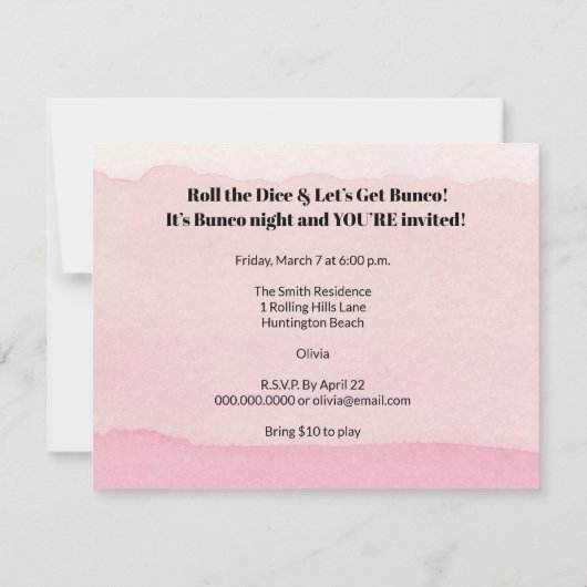 Let's Play Bunco Pink Modern Kaart (Achterkant)