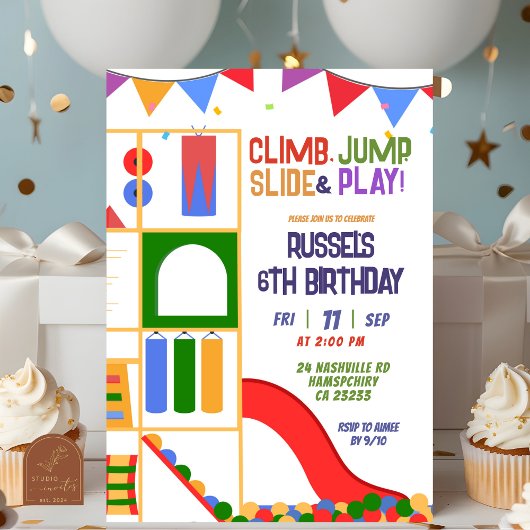 Let's Play Indoor Playground Birthday Invitation Kaart