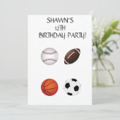 "LET'S PLAYBALL" KIDS BIRTHDAY-INVITATIES KAART (Staand voorkant)