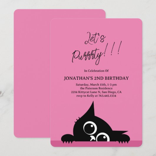 Lets Purrty Schattige Kitty Cat Blue Verjaardag Kaart (Voorkant / Achterkant)