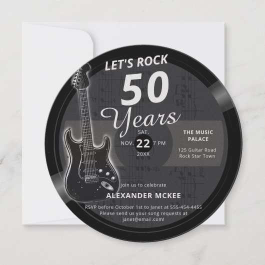 Let's Rock 50 Gitaarmuziek  LP Mannen Verjaardag Kaart (Voorkant)