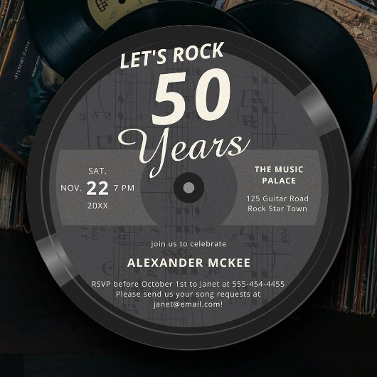 Let's Rock 50 Jaar Muziek LP  50e Verjaardag Kaart