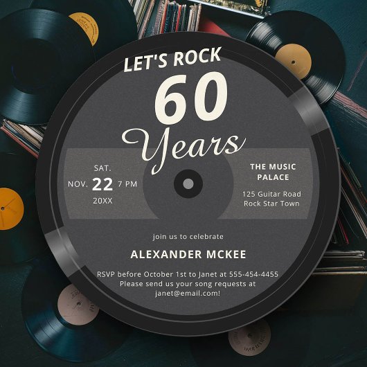 Let's Rock 60 jaar  platenlabel Verjaardag Kaart