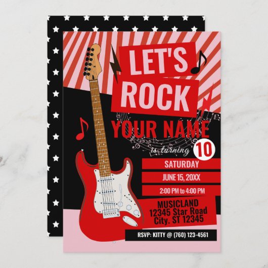 Let's Rock Birthday Invitation Kaart (Voorkant / Achterkant)