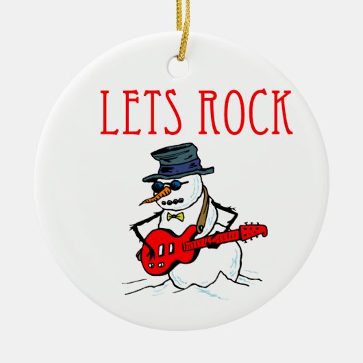 Lets Rock Christmas Snowman Keramisch Ornament (Voorkant)
