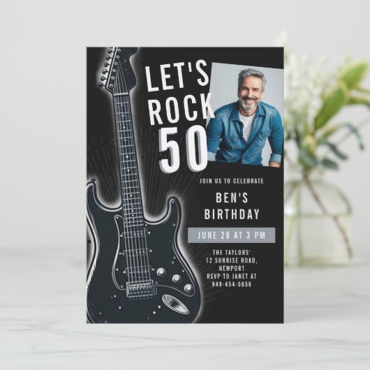 Let's Rock Electric Guitar Mannen 50e Verjaardag F Kaart (Staand voorkant)
