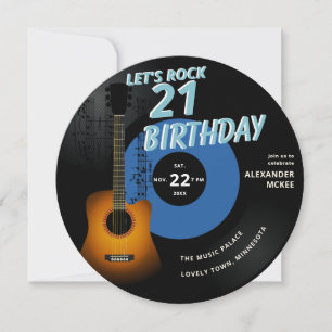 Let's Rock Guitar Muzieknoten Blauw 21ste Verjaard Kaart