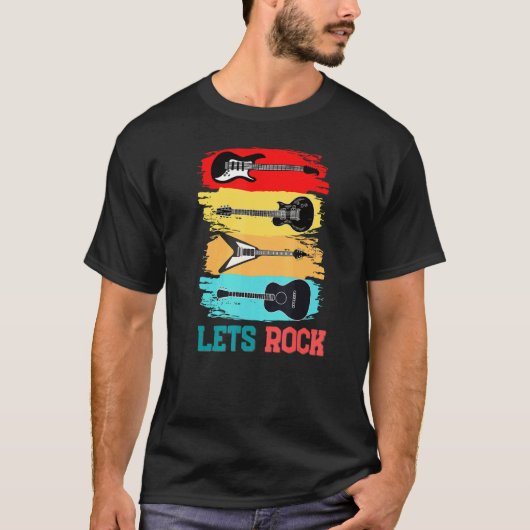 Lets Rock n Roll Guitar Retro  Mannen Wom T-shirt (Voorkant)