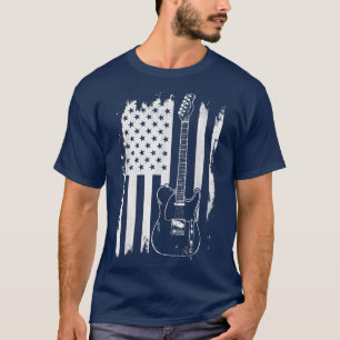 Lets Rock n Roll Guitar Retro USA Flag Music T-shirt