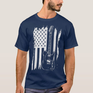 Lets Rock n Roll Guitar Retro USA Flag Music T-shirt