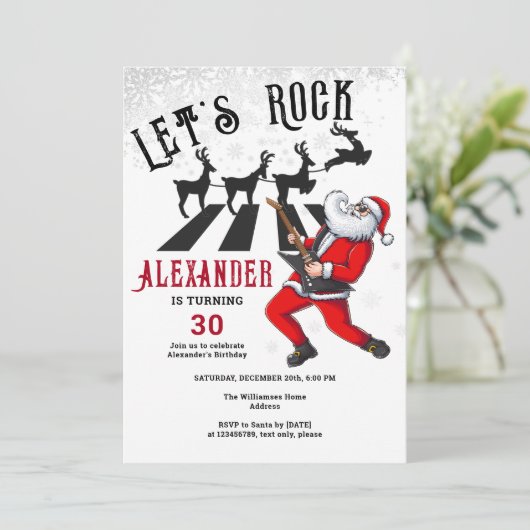 Let's Rock N Roll Santa Reindeer Rockin' Verjaarda Kaart (Staand voorkant)