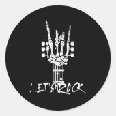 Lets Rock On Halloween Rock And Roll Skeleton Hand Ronde Sticker (Voorkant)