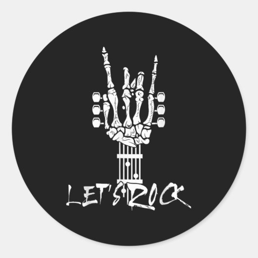 Lets Rock On Halloween Rock And Roll Skeleton Hand Ronde Sticker (Voorkant)