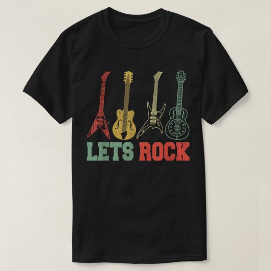 Lets Rock Rock en Roll Guitar Retro T-shirt (Design voorkant)