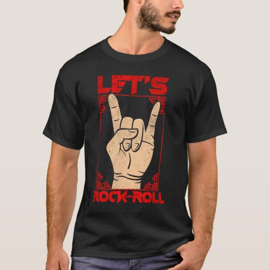 Lets Rock & Roll Devil Horn Rock Music Roc T-shirt (Voorkant)