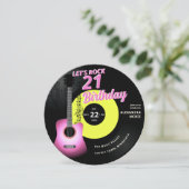 Let's Rock Roze Gitaar Muziek Elegante 21e Verjaar Kaart (Staand voorkant)