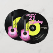 Let's Rock Roze Gitaar Muziek Elegante 21e Verjaar Kaart (Voorkant / Achterkant)