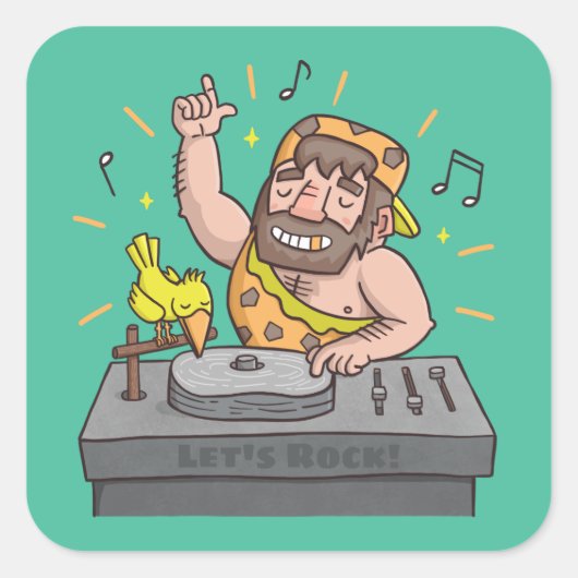 Lets Rock Stone Age Caveman Music DJ Sticker (Voorkant)