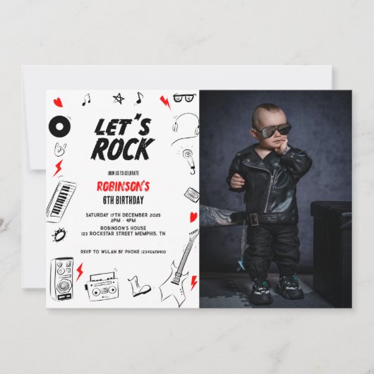 Let's Rock white black Rock 'n' Roll verjaardagsfo Kaart (Voorkant)