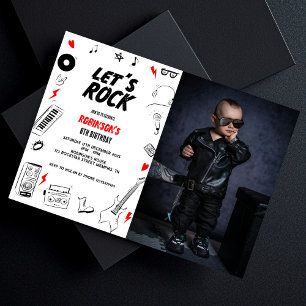 Let's Rock white black Rock 'n' Roll verjaardagsfo Kaart