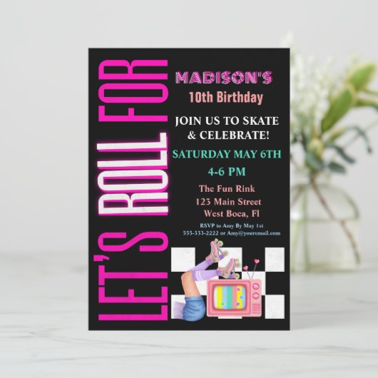 Let's Roll For, Roller Skate Glowfeest Kaart (Staand voorkant)
