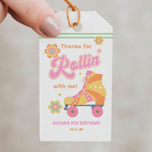 Let's Roll Girl Roller Skating Verjaardagsfeestje Cadeaulabel