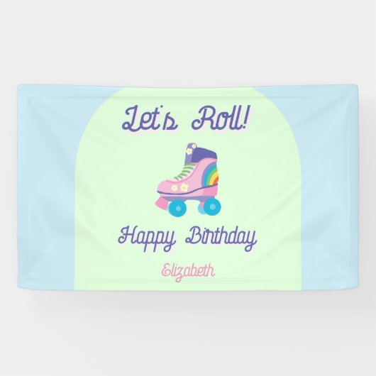 Let's Roll Happy Birthday Retro Roller Schaats Spandoek (Horizontaal)