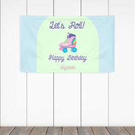 Let's Roll Happy Birthday Retro Roller Schaats Spandoek
