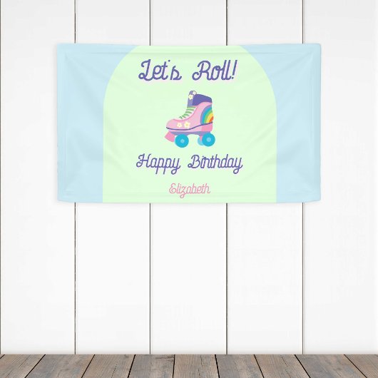 Let's Roll Happy Birthday Retro Roller Schaats Spandoek