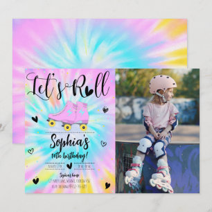 Let's Roll Meisje Tie Dye Verjaardagsfeestfoto Kaart