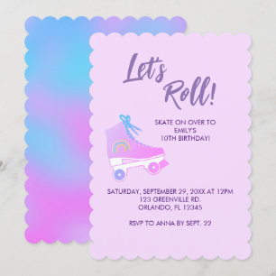 Let's Roll Pink 90s Girl Roller Rink Verjaardag Kaart