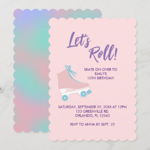 Let's Roll Pink 90s Girl Roller Rink Verjaardag Kaart