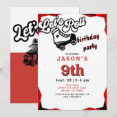 Let's Roll Red & Black Boy Schaats Verjaardagsfees Kaart (Voorkant / Achterkant)