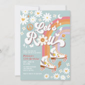 Let's Roll Retro Groovy Blue Roller Schaats Verjaa Kaart (Voorkant)