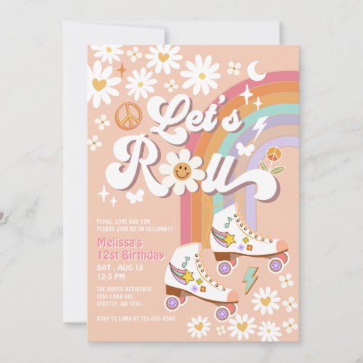 Lets Roll Retro Groovy Roller Schaats Daisy Verjaa Kaart (Voorkant)