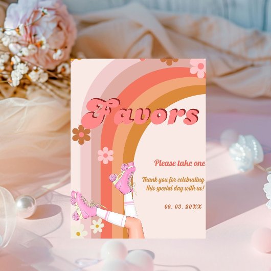 Let's Roll Retro Groovy Roller Schaats Favors teke Reclamebord Met Voetstuk