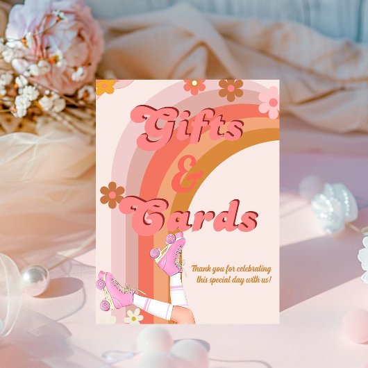 Let's Roll Retro Groovy Roller Schaats geschenken Reclamebord Met Voetstuk