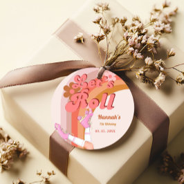 Let's Roll Retro Groovy Roller Schaats Verjaardag  Bedankjes Labels