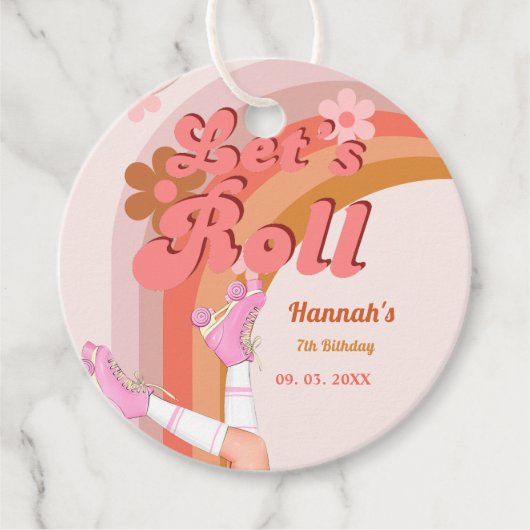 Let's Roll Retro Groovy Roller Schaats Verjaardag  Bedankjes Labels (Voorkant)