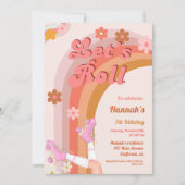 Let's Roll Retro Groovy Roller Schaats Verjaardag  Kaart (Voorkant)