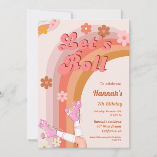 Let's Roll Retro Groovy Roller Schaats Verjaardag Kaart (Voorkant)